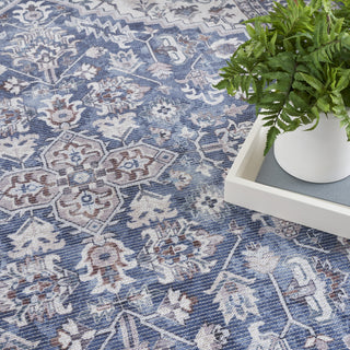 Nourison Machine Washable Series 1 SR104 Navy Ivory Area Rug by Nicole Curtis Corner Image