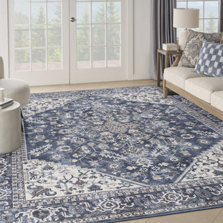 Nourison Machine Washable Series 1 SR104 Navy Ivory Area Rug by Nicole Curtis Corner Image
