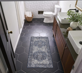 Nourison Machine Washable Series 1 SR104 Navy Ivory Area Rug by Nicole Curtis Corner Image