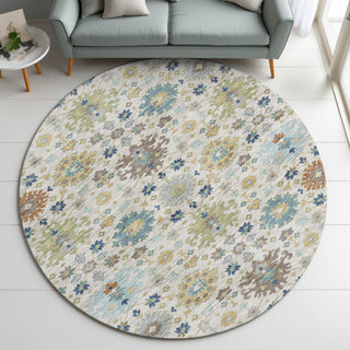 Dalyn Silk Road SR3 Ivory Area Rug Round Lifestyle Image Feature