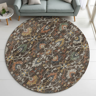 Dalyn Silk Road SR4 Chocolate Area Rug Round Lifestyle Image Feature