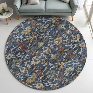 Dalyn Silk Road SR4 Navy Area Rug Round Lifestyle Image Feature