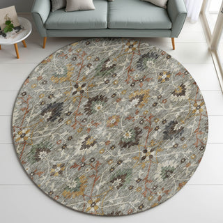 Dalyn Silk Road SR4 Pewter Area Rug Round Lifestyle Image Feature