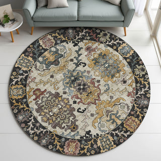 Dalyn Silk Road SR5 Black Area Rug Round Lifestyle Image Feature