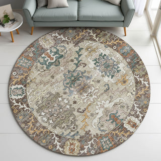 Dalyn Silk Road SR5 Chocolate Area Rug Round Lifestyle Image Feature