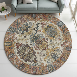 Dalyn Silk Road SR5 Copper Area Rug Round Lifestyle Image Feature