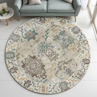 Dalyn Silk Road SR5 Putty Area Rug Round Lifestyle Image Feature