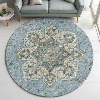 Dalyn Silk Road SR6 Aqua Area Rug Round Lifestyle Image Feature