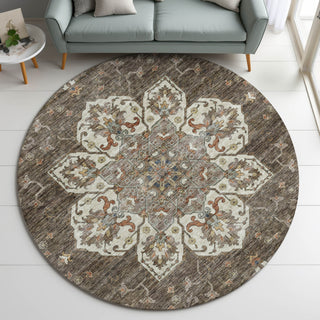 Dalyn Silk Road SR6 Chocolate Area Rug Round Lifestyle Image Feature