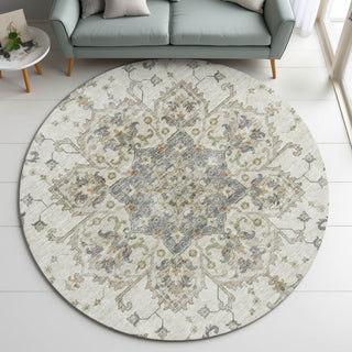 Dalyn Silk Road SR6 Ivory Area Rug Round Lifestyle Image Feature