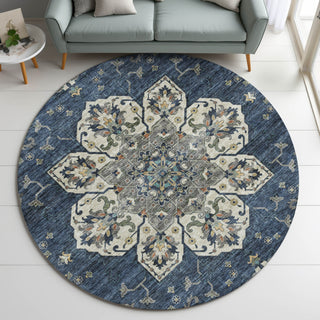 Dalyn Silk Road SR6 Navy Area Rug Round Lifestyle Image Feature
