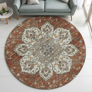 Dalyn Silk Road SR6 Paprika Area Rug Round Lifestyle Image Feature