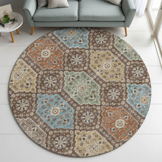 Dalyn Silk Road SR7 Chocolate Area Rug Round Lifestyle Image Feature