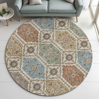 Dalyn Silk Road SR7 Linen Area Rug Round Lifestyle Image Feature