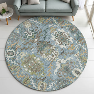 Dalyn Silk Road SR8 Aqua Area Rug Round Lifestyle Image Feature