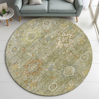Dalyn Silk Road SR9 Sage Area Rug Round Lifestyle Image Feature