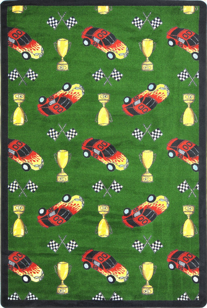 Joy Carpets Playful Patterns Start Your Engines Green Area Rug