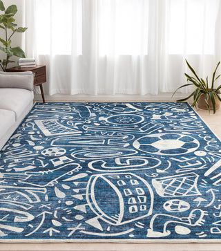 Kalaty Sportsglyphs SY1263 Blue Area Rug Closeup Image