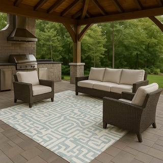 Dalyn The Reserve TR1 Denim Machine Washable Area Rug Outdoor Lifestyle Image Feature
