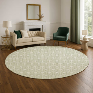 Dalyn The Reserve TR10 Celery Machine Washable Area Rug Round Lifestyle Image Feature