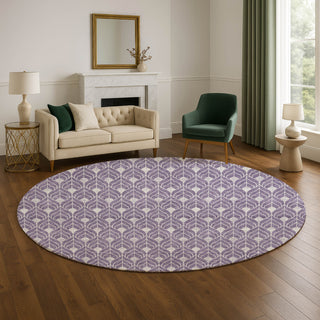 Dalyn The Reserve TR10 Plum Machine Washable Area Rug Round Lifestyle Image Feature
