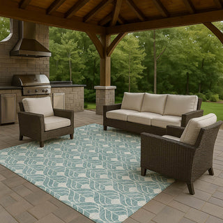 Dalyn The Reserve TR10 Teal Machine Washable Area Rug Outdoor Lifestyle Image Feature