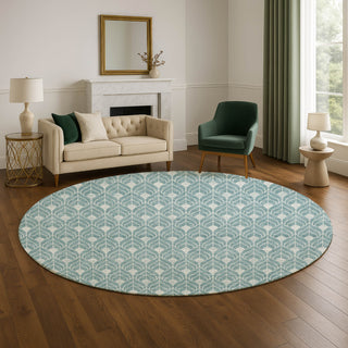 Dalyn The Reserve TR10 Teal Machine Washable Area Rug Round Lifestyle Image Feature