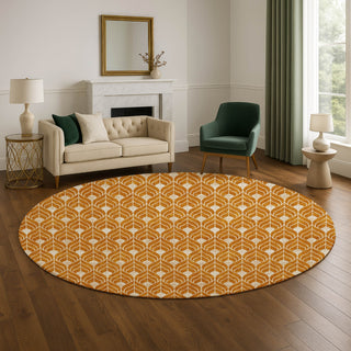 Dalyn The Reserve TR10 Terracotta Machine Washable Area Rug Round Lifestyle Image Feature