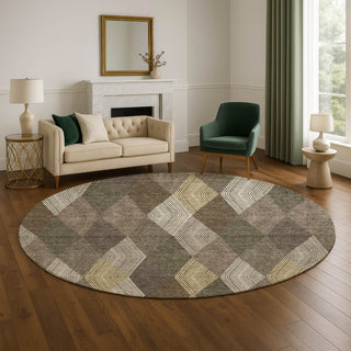 Dalyn The Reserve TR11 Brown Machine Washable Area Rug Round Lifestyle Image Feature