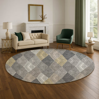 Dalyn The Reserve TR11 Charcoal Machine Washable Area Rug Round Lifestyle Image Feature