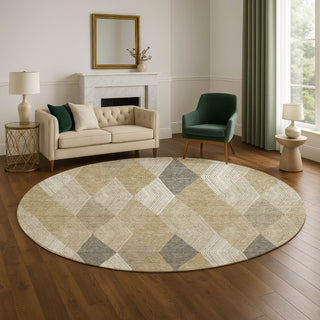 Dalyn The Reserve TR11 Wheat Machine Washable Area Rug Round Lifestyle Image Feature