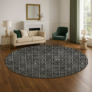 Dalyn The Reserve TR12 Black Machine Washable Area Rug Round Lifestyle Image Feature
