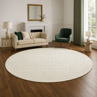 Dalyn The Reserve TR12 Ivory Machine Washable Area Rug Round Lifestyle Image Feature