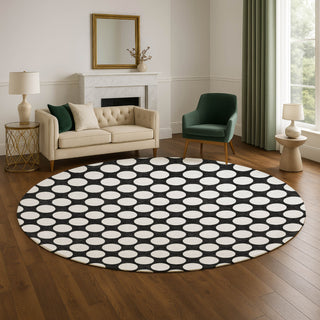 Dalyn The Reserve TR13 Black Machine Washable Area Rug Round Lifestyle Image Feature