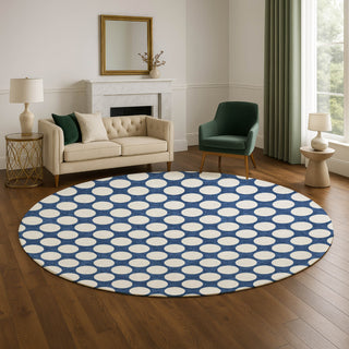 Dalyn The Reserve TR13 Navy Machine Washable Area Rug Round Lifestyle Image Feature