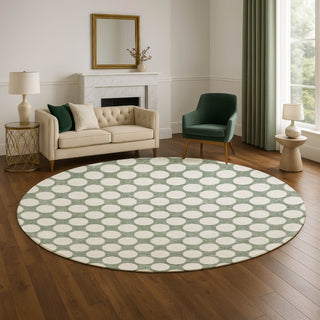 Dalyn The Reserve TR13 Sage Machine Washable Area Rug Round Lifestyle Image Feature