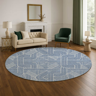Dalyn The Reserve TR14 Navy Machine Washable Area Rug Round Lifestyle Image Feature