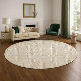 Dalyn The Reserve TR14 Putty Machine Washable Area Rug Round Lifestyle Image Feature