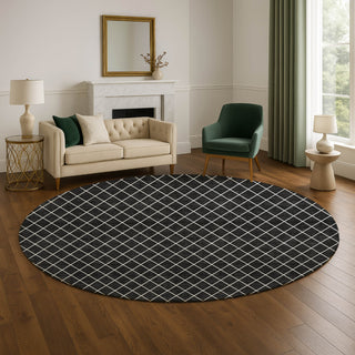 Dalyn The Reserve TR15 Black Machine Washable Area Rug Round Lifestyle Image Feature