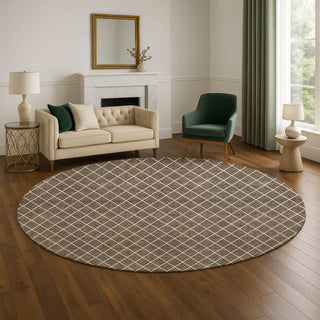 Dalyn The Reserve TR15 Brown Machine Washable Area Rug Round Lifestyle Image Feature