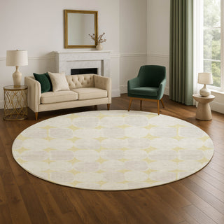 Dalyn The Reserve TR16 Wheat Machine Washable Area Rug Round Lifestyle Image Feature
