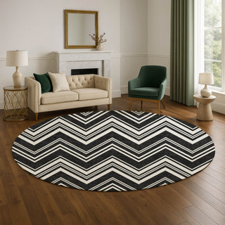 Dalyn The Reserve TR17 Black Machine Washable Area Rug Round Lifestyle Image Feature