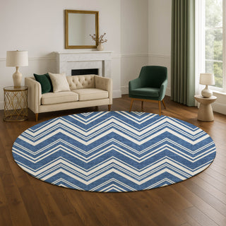 Dalyn The Reserve TR17 Blue Machine Washable Area Rug Round Lifestyle Image Feature