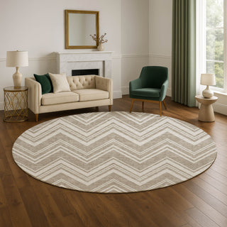 Dalyn The Reserve TR17 Khaki Machine Washable Area Rug Round Lifestyle Image Feature
