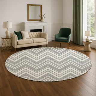Dalyn The Reserve TR17 Pewter Machine Washable Area Rug Round Lifestyle Image Feature