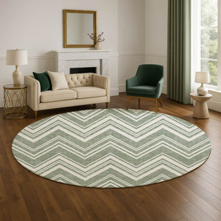 Dalyn The Reserve TR17 Sage Machine Washable Area Rug Round Lifestyle Image Feature