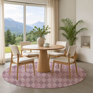 Dalyn The Reserve TR2 Blush Machine Washable Area Rug Round Lifestyle Image Feature