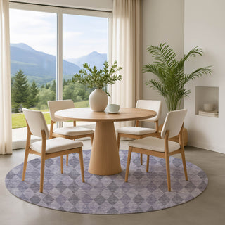 Dalyn The Reserve TR2 Lavender Machine Washable Area Rug Round Lifestyle Image Feature