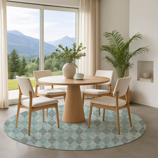Dalyn The Reserve TR2 Teal Machine Washable Area Rug Round Lifestyle Image Feature
