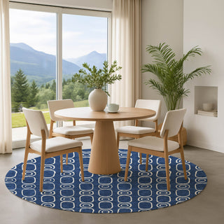 Dalyn The Reserve TR6 Navy Machine Washable Area Rug Round Lifestyle Image Feature